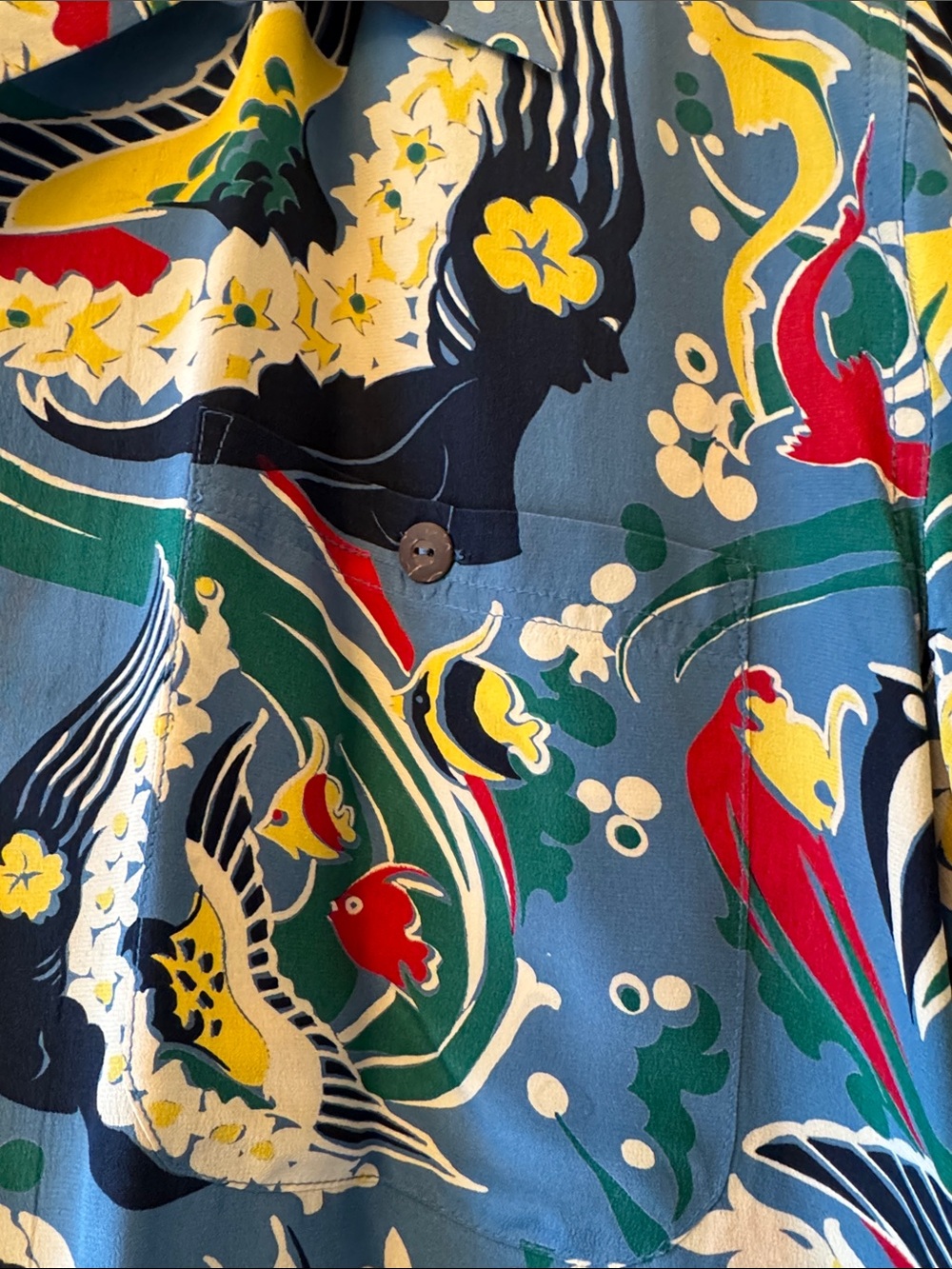 Avanti Blue Tropical Print Silk Shirt - Picture 3 of 4